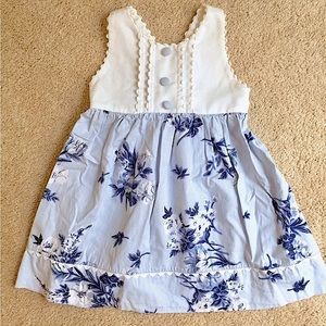Vintage Hartstrings Dress 24M Blue Toile Floral Cotton Easter